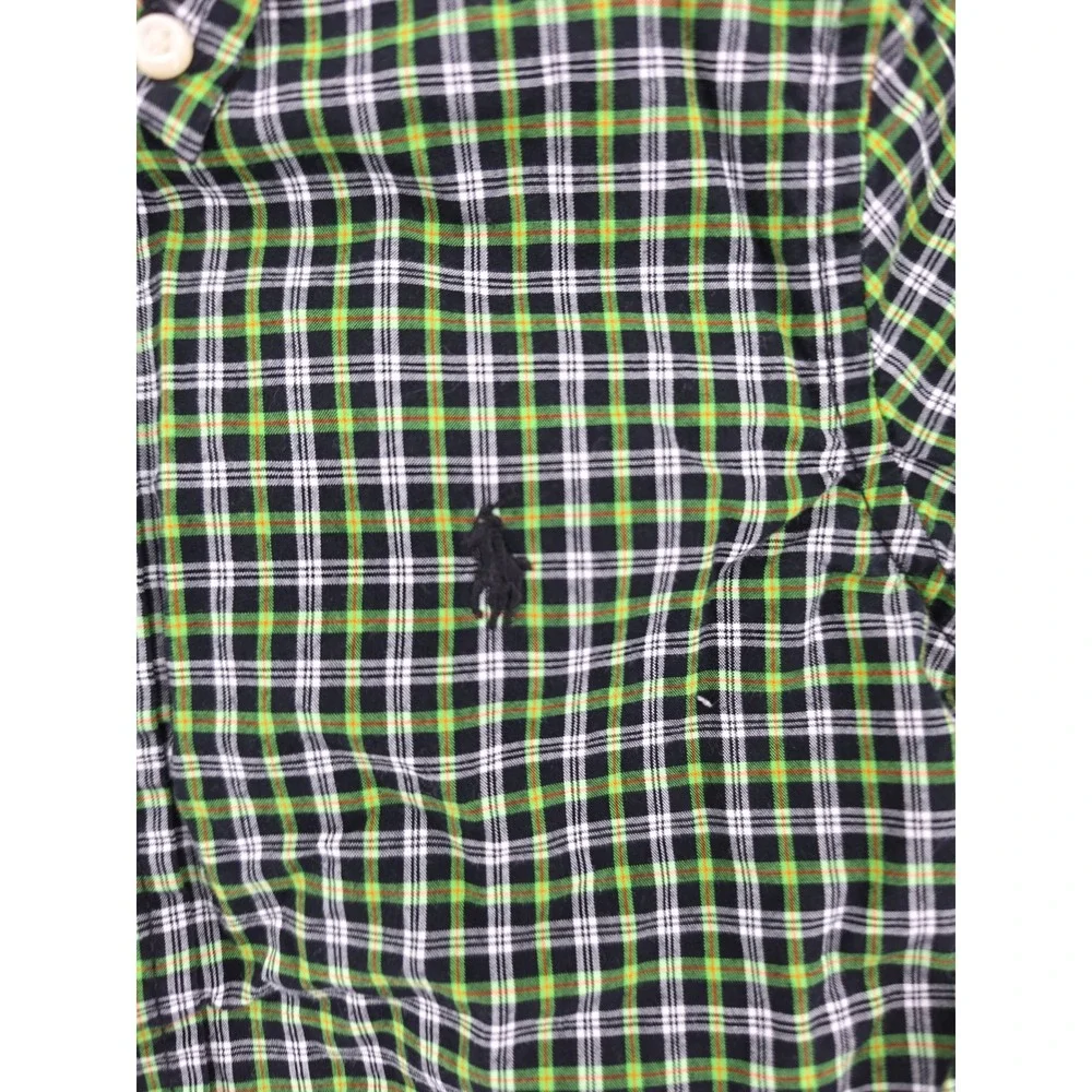 Ralph Lauren Boys Green Black Plaid Button Down Shirt Long Sleeve Size 3T Cotton